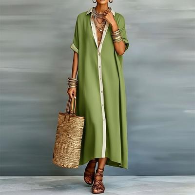Women's Spring New, European and American, Fashionable and Casual Loose Button Solid Color Dress