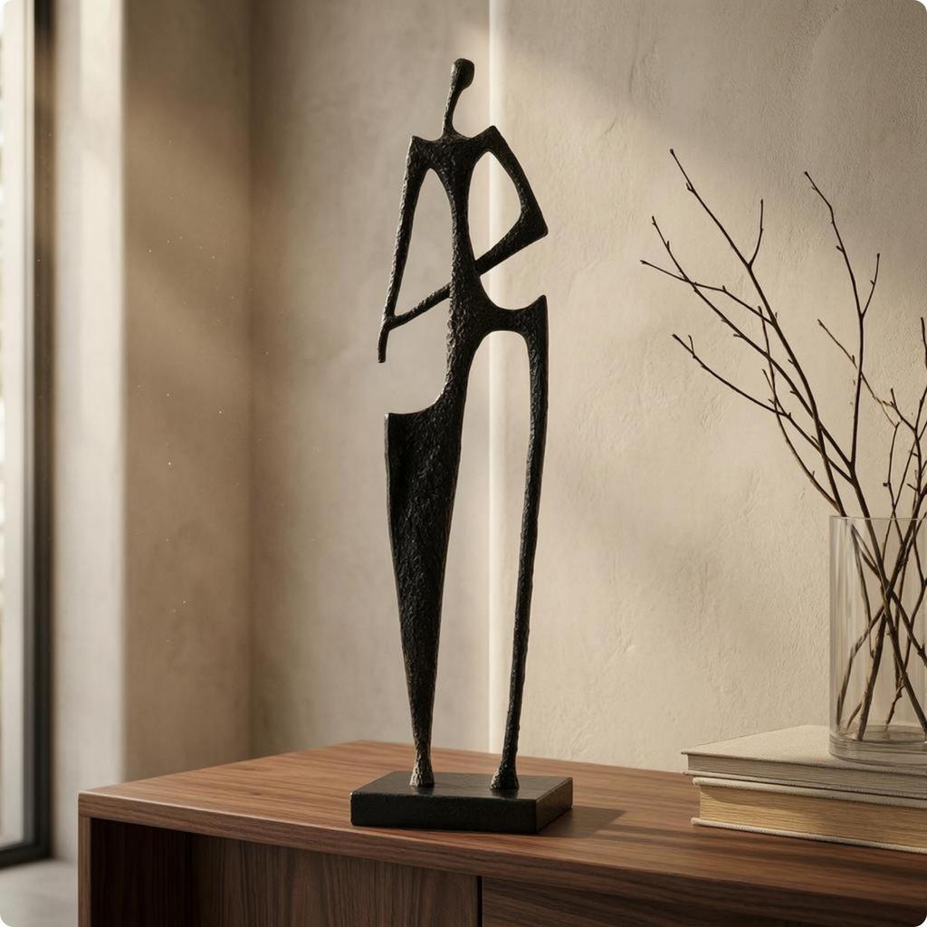 Abstract Human Sculpture Elongated Standing Figure Ornament Marble Base