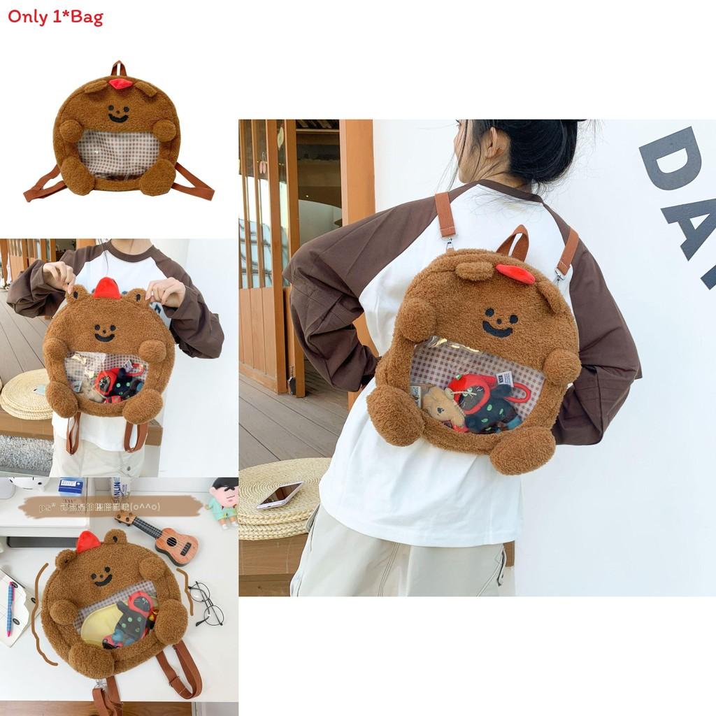Brown Bear Girl Backpack With Durable Pvc And Zipper Closure For School