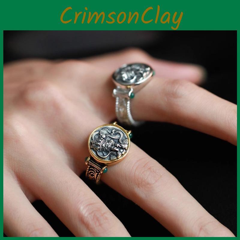 Unique Vintage Tibetan Style Green Zircon Copper Ring For Women With Adjustable Size