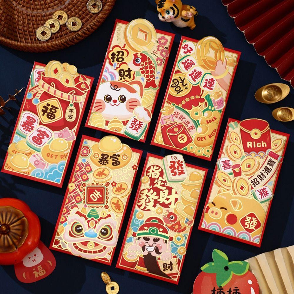 6pcs Blessing New Year Money Envelopes Chinese Style Red Packet Lucky Red Pockets Spring Festival