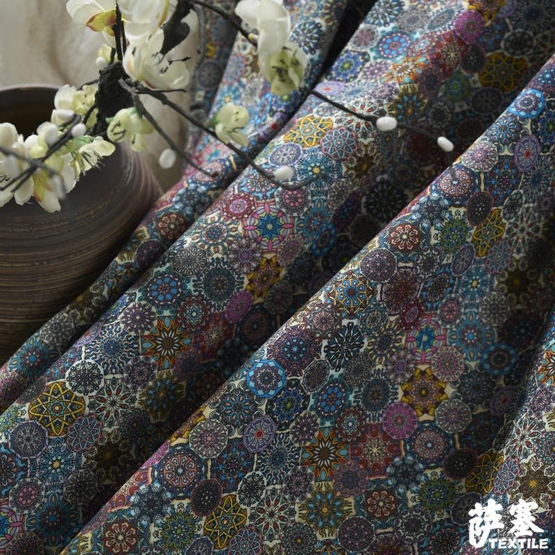 Pure Cotton Printed Plain Weave Fabric Ethnic Style Simia Fabric DIY Dress Coat Decorative Fabric Throw Pillow Bar Tablecloth