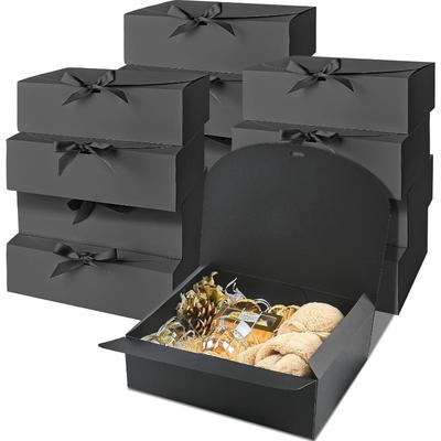 10 Pack Gift Boxes with Lids, 10.63x7.87x3.15 Inch Black Paper Gift Box with Ribbon, Bridesmaid Proposal Box for Wedding Party, Present Crafting