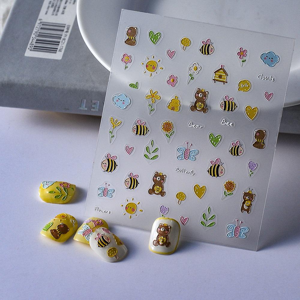 Waterproof 5D Embossed Nail Art Stickers: Bridal Flowers & Bows, Long-lasting & Tearable