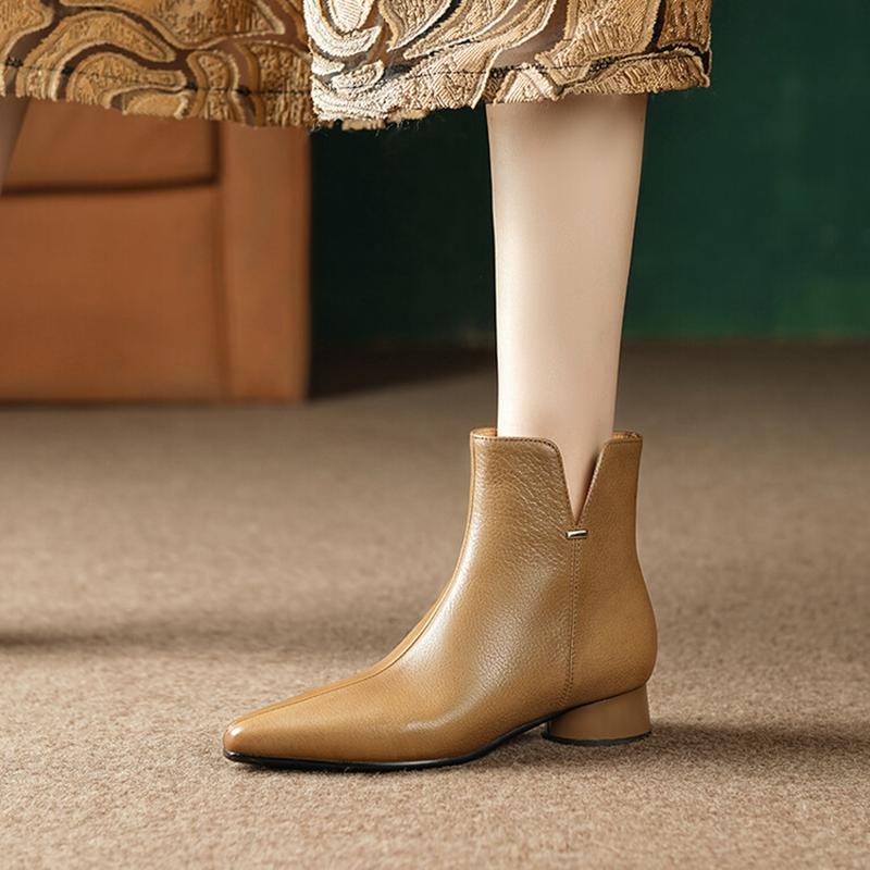 Fashion NEW Autumn Women Boots Pointed Toe Low Heel Ankle Boots Genuine Leather Shoes for Women Black Modern Boots Elegent Short Boots