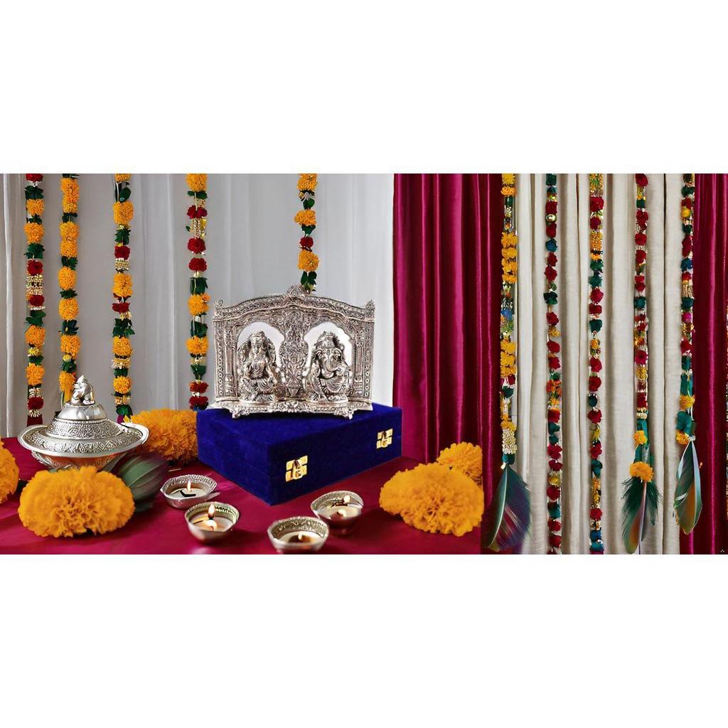 ®–Plated Laxmi Ganesh Idol- Gift for Diwali, Housewarming,Wedding- Home & Pooja Room Décor Silver