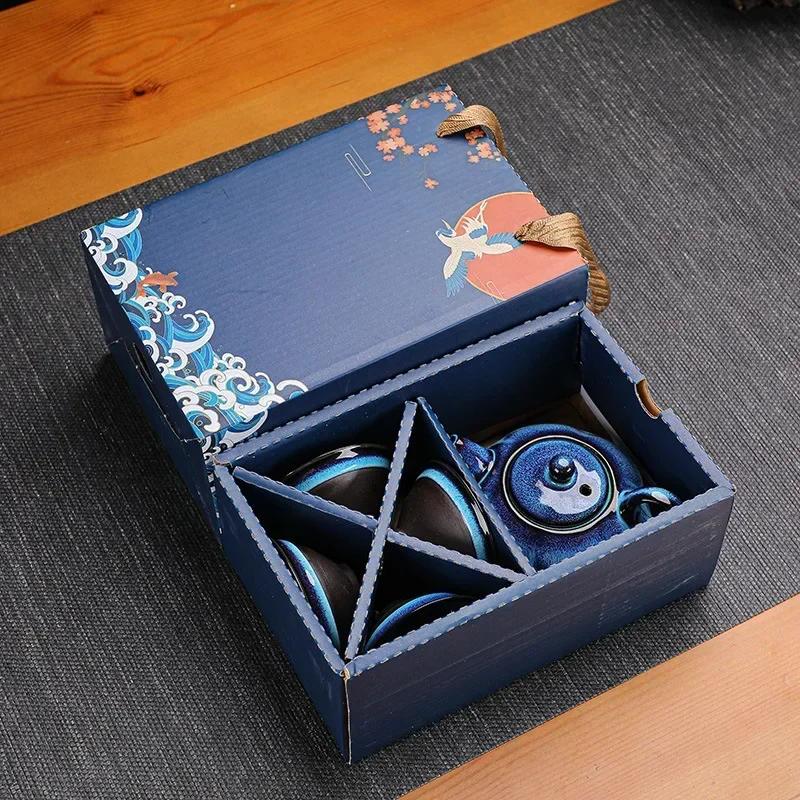 Teekannen-Sets im klassischen Design, Geschenktüte, Trinkgeschirr, Tee-Sets, handbemalt, chinesisches Keramik-Tee-Set, Tasse und Teekanne