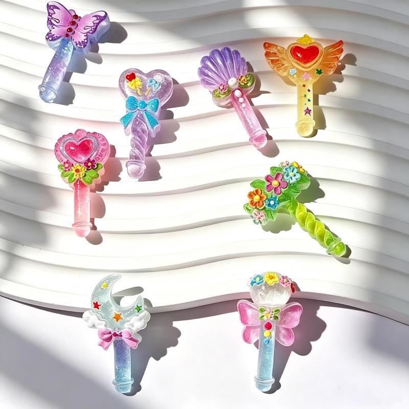 Mini Glittery Resin Magic Wands Multiple Cartoon Styles For Diy Crafts Cream Glue Decoration For Kids
