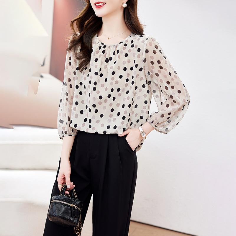 

Женская шелковая рубашка в горошек, новая тонкая, свободная и тонкая, топ из шелка-мальберри XXL