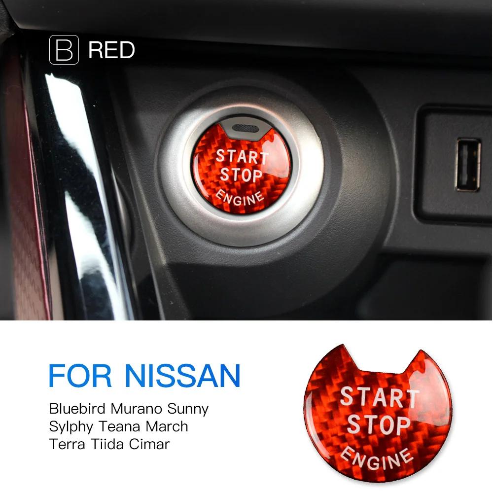 Carbon Fiber Engine Start Button Sticker for Nissan Bluebird Terra Sylphy Murano Tiida Sunny Cima March 2011-2019 Red Carbon