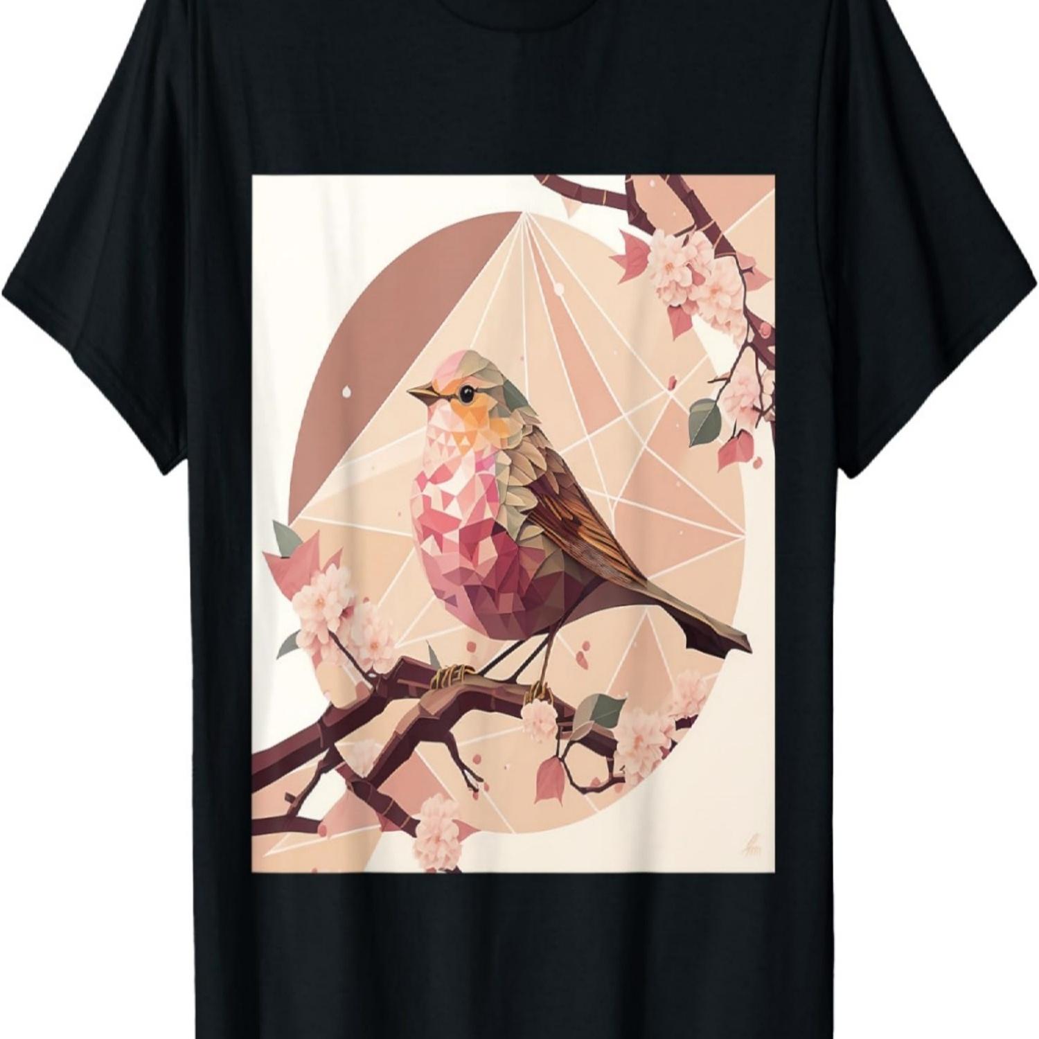 Nature and Charming Red Robin Cherry Blossom T-Shirt S чёрный