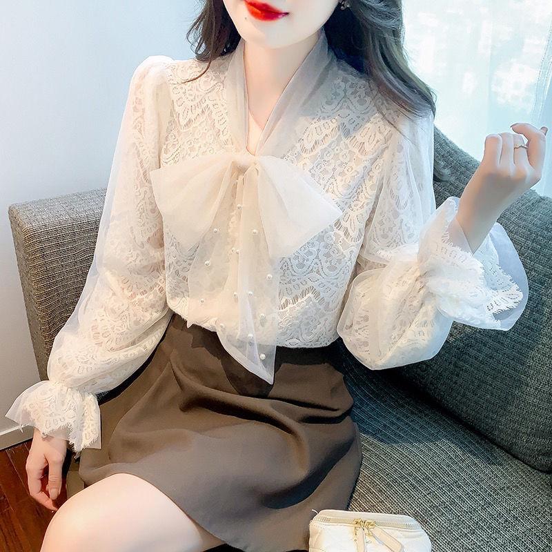 

Women s Fleece-Lined Lace Bow Chiffon Base Layer Long Sleeve Top - Stylish Autumn/Winter Inner Wear. S 45-50kg