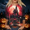 Women's Halloween Print 3/4 Sleeve Shirt Round Neck Loose Casual Top T-Shirt Suitable for Everyday Wear and Seasonal Events