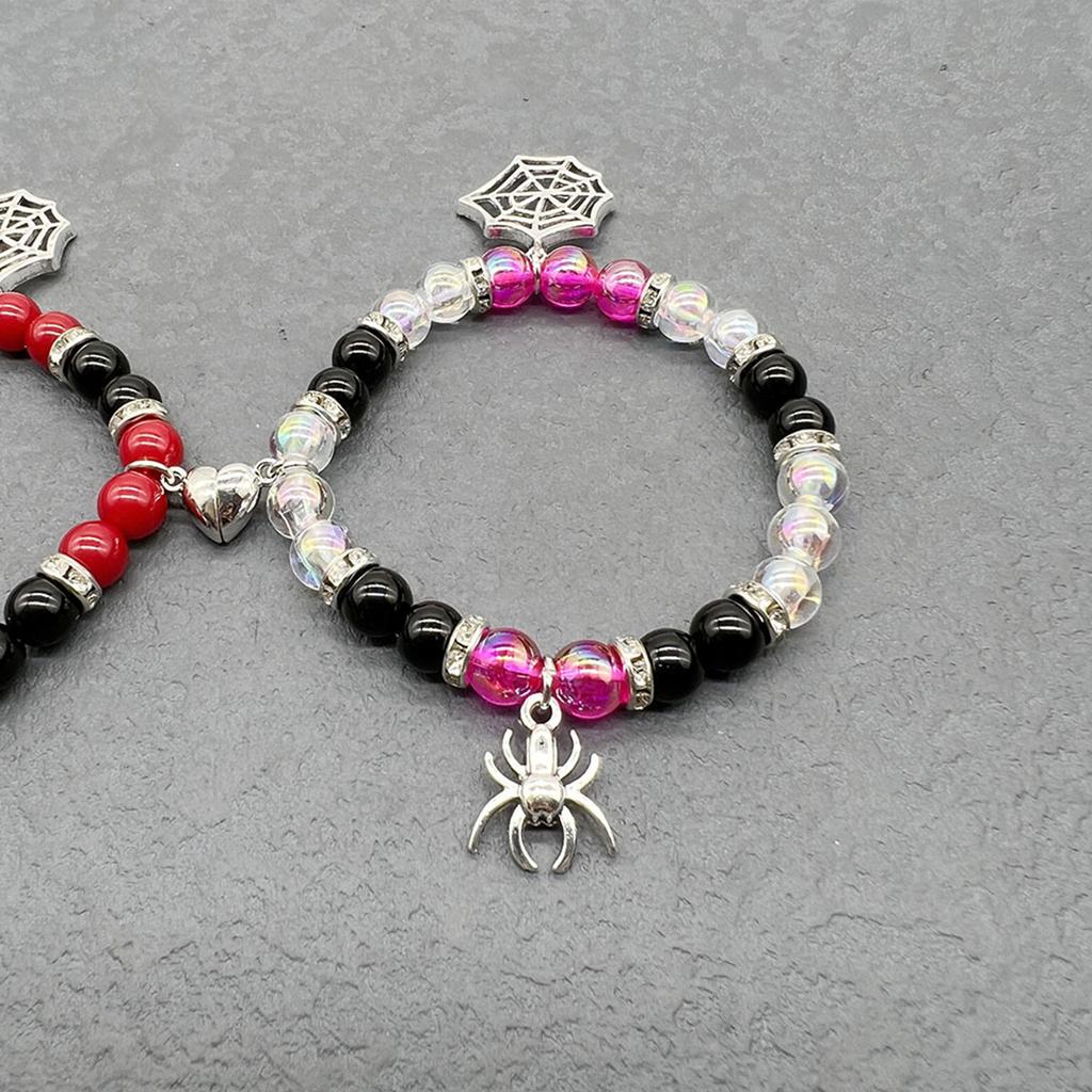 2Pcs Fashion Halloween Spiders Couple Bracelets Magnetic Heart Charm Bangle Festival Hand Link Jewelry Accessories Gift