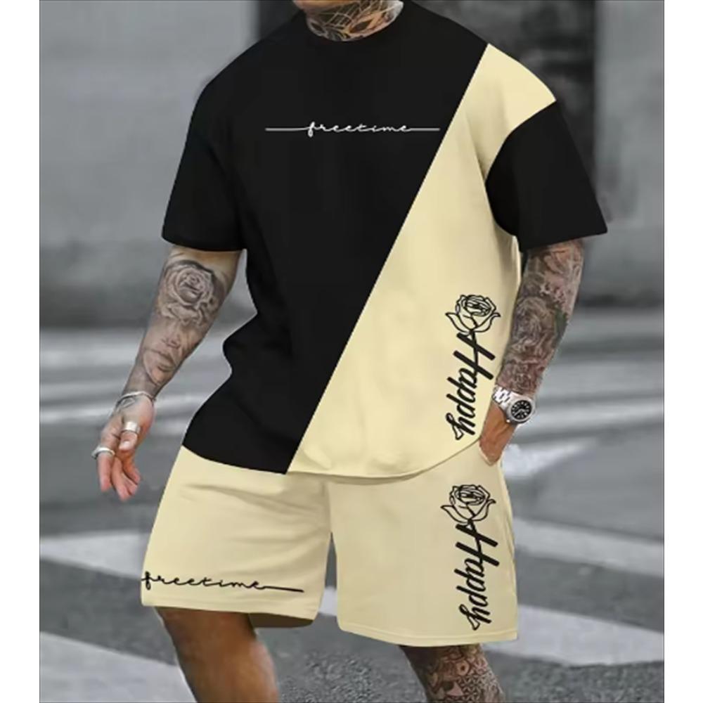 Moda Estiva Casual Set da Uomo T-shirt Stampata 3D + Pantaloncini Set Due Pezzi Top Comodo e Traspirante T-shirt Abbigliamento da Uomo