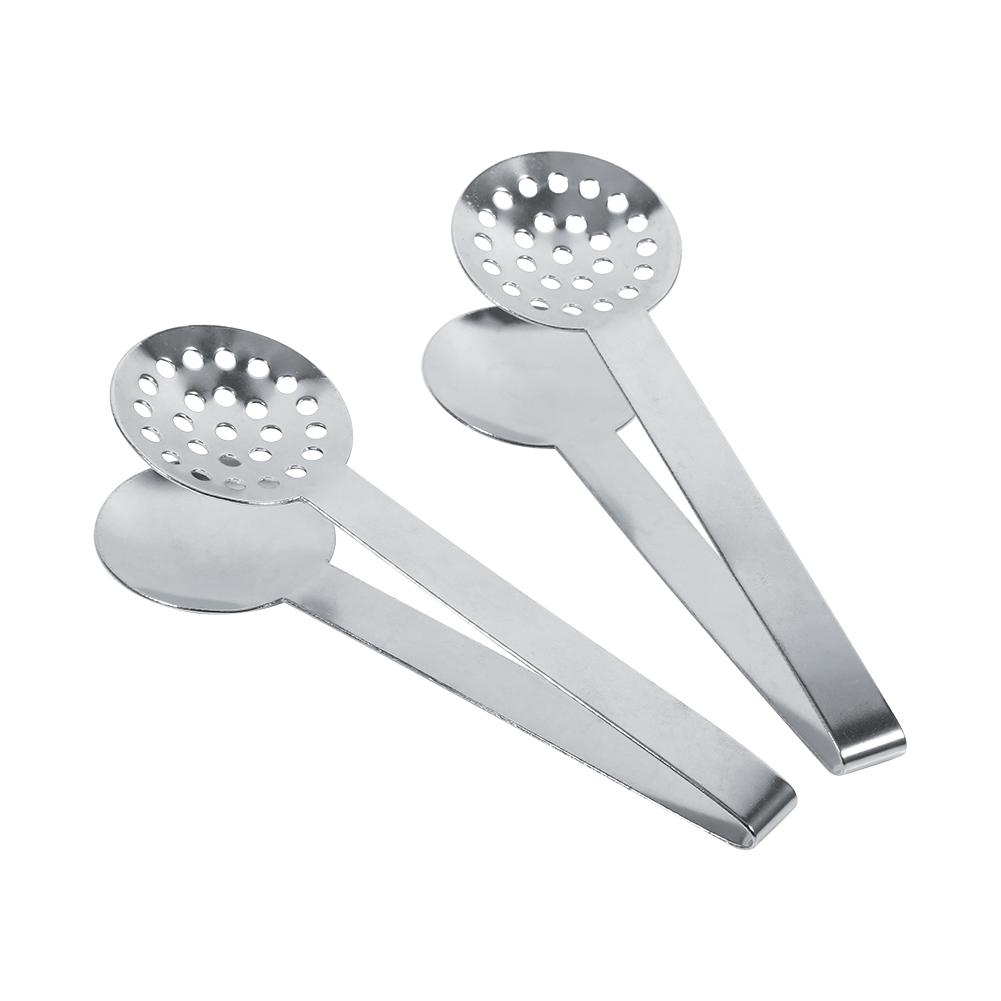 2pcs Kitchen Craft Tool Stainless Steel Round Tea Bag Tongs Squeezer Holder Grip