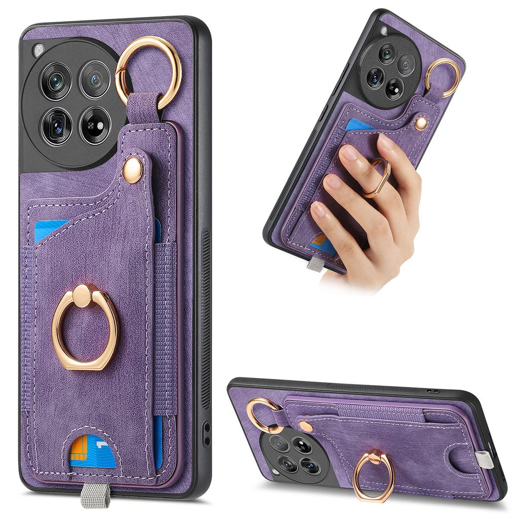 D6 For OnePlus 12 5G Case Leather+TPU Phone Cover with Ring Kickstand Card Bag