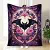 Gothic Bat & Floral Stained Glass Wall Art PrintBlanket Flannel Throw Blanket for Sofa, Bed, Travel, Camping, Office, Couch, Chair, And Bed