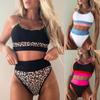 Women's Sexy Splicing Bikini Leopard Print High Waist Split With Chest Pads Without Steel Bra Swimsuit