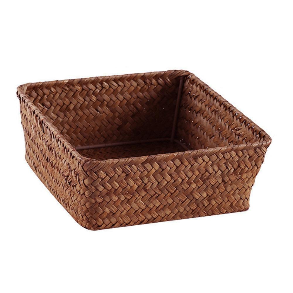 Woven Pattern Storage Basket Grass Vegetables Candy Snacks Display Basket Organizer Rectangle Organization Box Home Shop Hotel