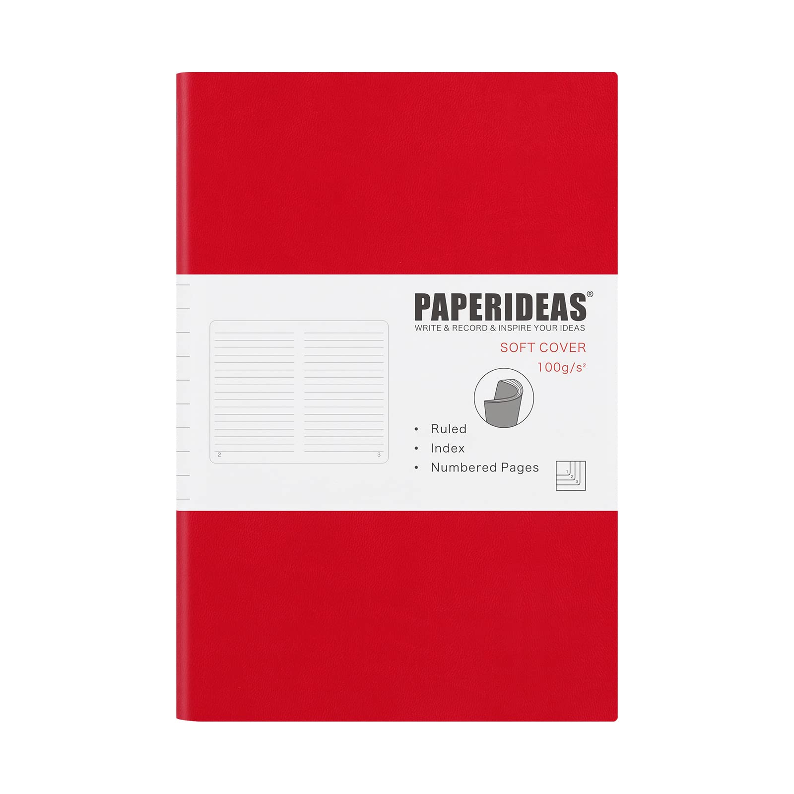 

PAPERIDEAS Soft Cover Notebook, A5, (Horizontal Lines, Red)