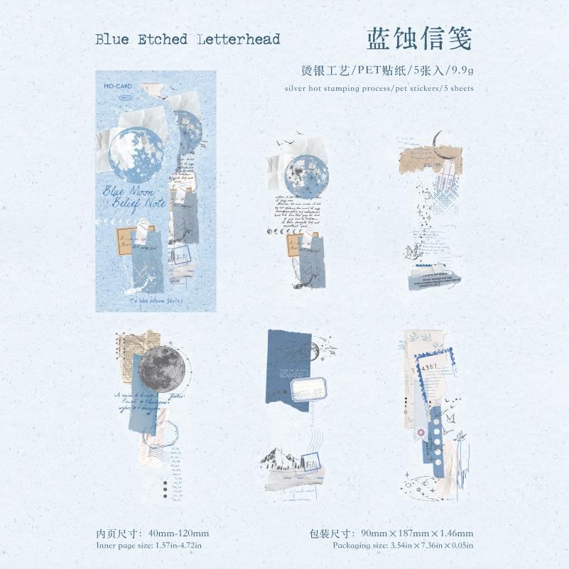 5pcs/1lot Sticker Pack for Moon Series Retro Moon Theme DIY Decorative Stickers