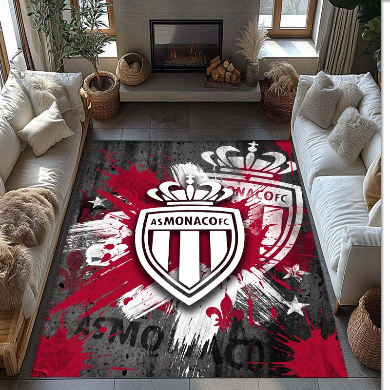 Monaco FC Soccer Football Pattern Soft Area Rug Non Slip Indoor Floor Carpet Sports Decor Mat for Bedroom