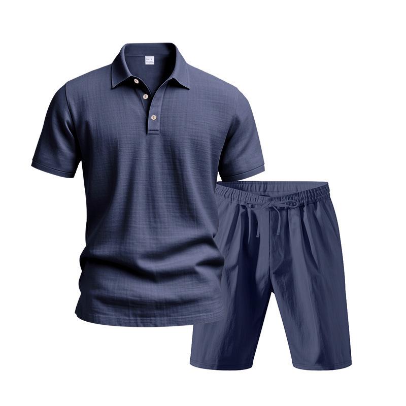 Men's European Summer Linen Polo Shirt and Shorts Set - Breathable, Casual, Loose Fit
