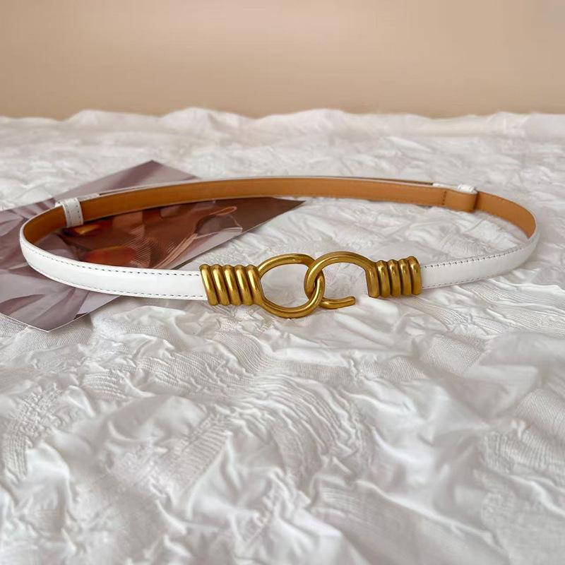 

Leather Retro Fashionable Belt With Hook Closure For Women Skirts Coat Sweaters білий