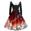 Women's Fashion V-Neck Casual Slim Christmas Printed Long Sleeve Hair Collar Dresses