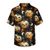 Men's Short Sleeve V Neck Halloween Print Scrub Top with Chest Pocket Medical Workwear for Healthcare Professionals