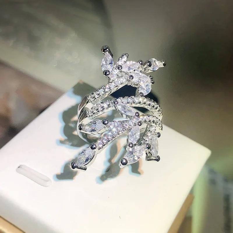 Luxury Women Engagement Ring Full Paved CZ Stone  Sterling Silver Elegant Simple Female Anti Allergy  Ring