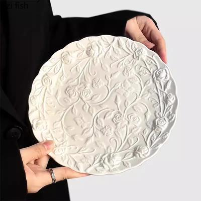 Reliefowa Różana Ceramiczna Płyta Talerz Deserowy Retro Talerz na Warzywa Sałatkowy Talerz na Ciasto Talerzyki Dim Sum Ceramiczna Zastawa Stołowa na Popołudniową Herbatę