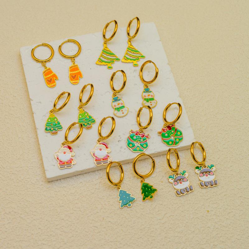 New Fashion Christmas Earrings: Creative Snowman & Tree Design In Stainless Steel