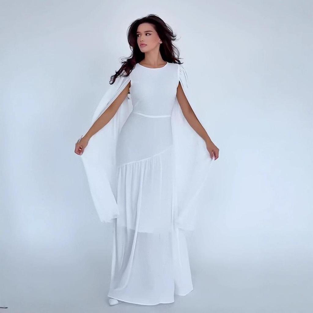 2025 Summer Women's European-American Casual Cape Sleeve Slim Dress