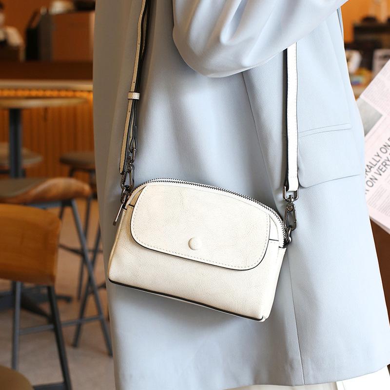 Genuine Leather Shoulder Bag for Women, Top Grain Cowhide Phone Purse, New Mini Crossbody Bag, Soft Oil Wax Texture, Vintage Style