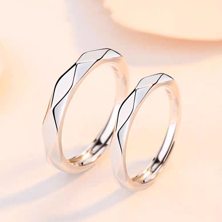 Pure White Copper, Colorfast, Adjustable Rhombus Love Couple Rings, Korean Style, Gift for Boyfriend/Girlfriend, Birthday Present