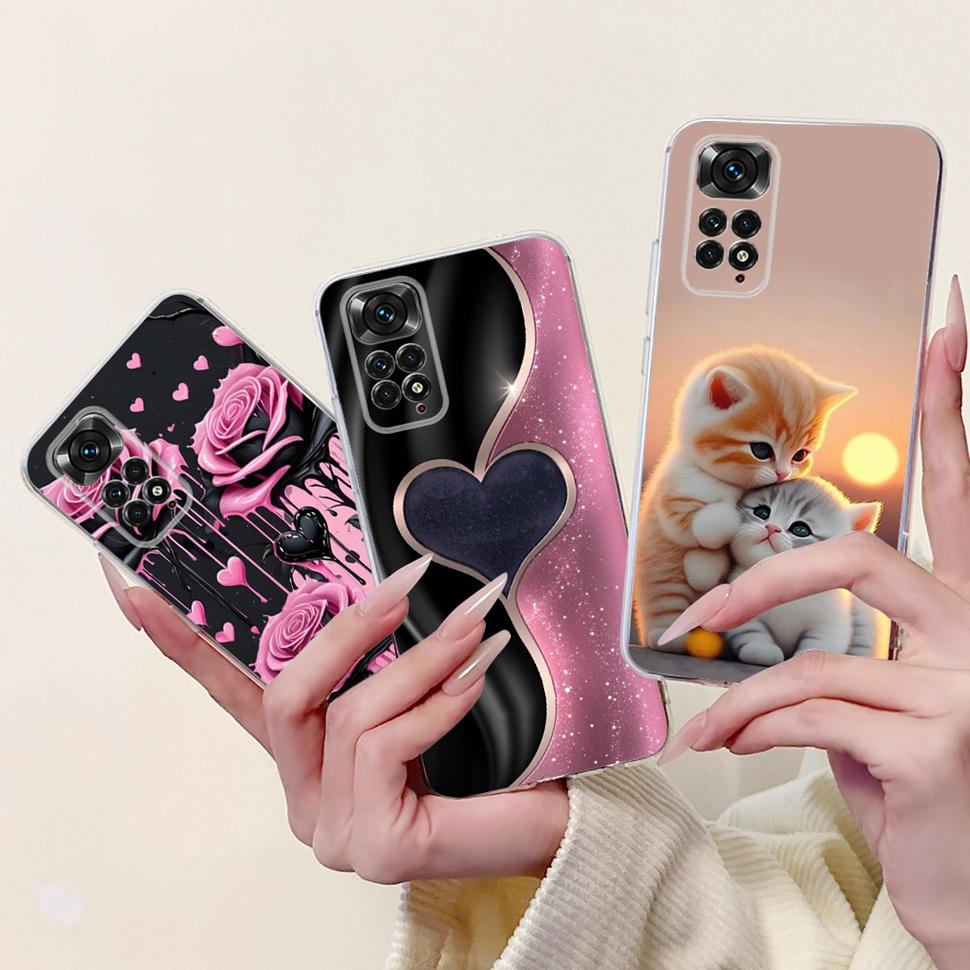 Cute Cat Cartoon Cover For Xiaomi Redmi Note 11 Casing Silicone Soft TPU Fundas Phone Back Case For Redmi Note 11 S 11S Coque