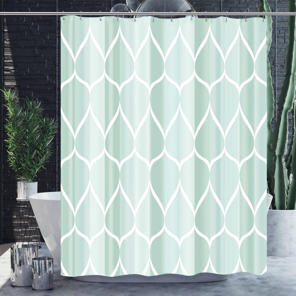 Aegean Blue Geometric Shower Curtain,Waterproof Polyester,Quick-Drying,Fabric Shower Curtains Set For Bathroom,Durable Washable