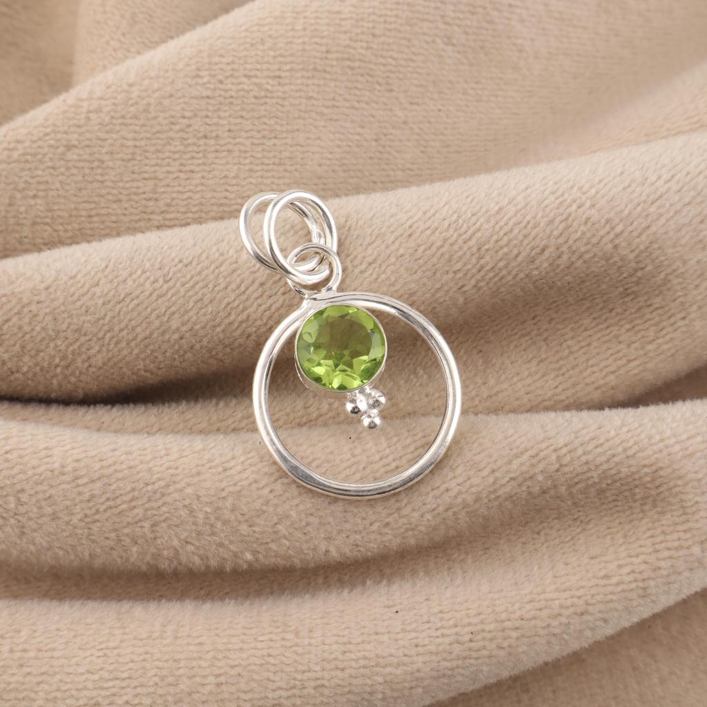 Peridot Gemstone 925 Sterling Silver Handmade Jewelry Designer Round Pendant 1.2" For Her PP-8-10