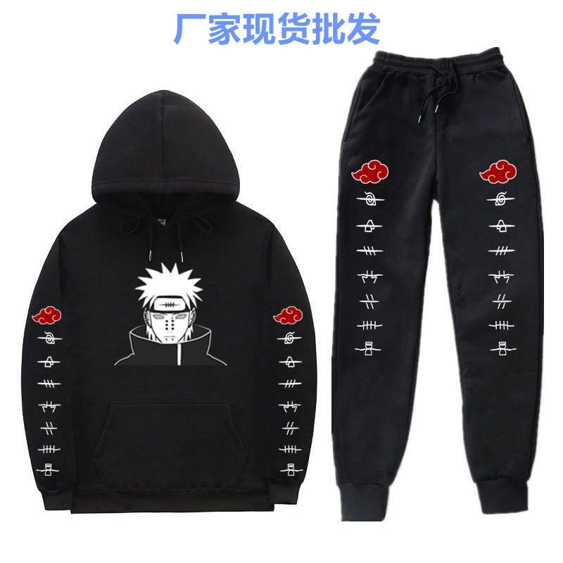 Pánská mikina s kapucí a fleecovou podšívkou Naruto Akatsuki Pain Tendo, ležérní sada oblečení s dlouhým rukávem