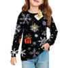 Christmas Day Girls' Long Sleeve Blouse - Round Neck Soft Waist Tunic