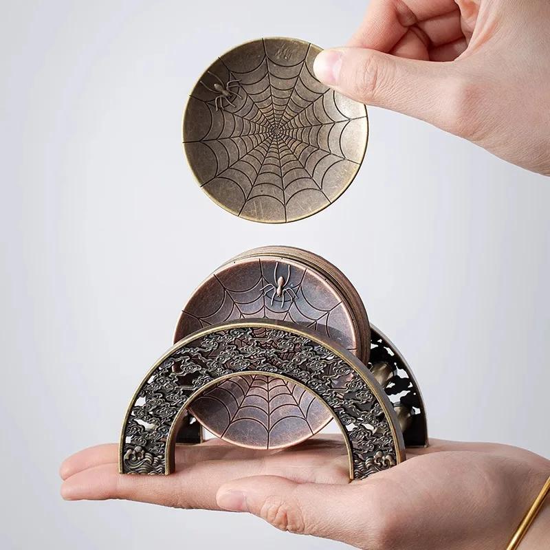 Japanese Style Antique Copper Coasters Retro Anti Scalding Heat Insulation Cup Holder Mat Pad Kung Fu Tea Ceremony Accessories