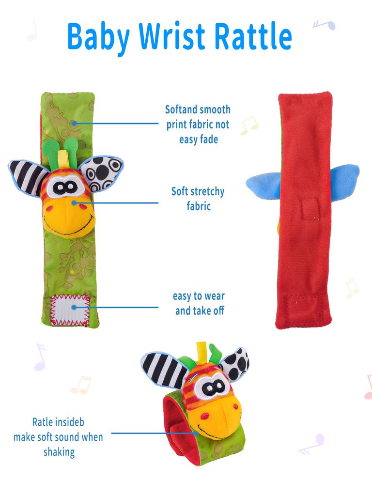 TYRY.HU 4Pcs Baby Toy 0-12 Months Baby Rattles Toys Animal Socks Wrist Strap + Rattle Baby Foot Socks Bug Wrist Strap Baby Socks