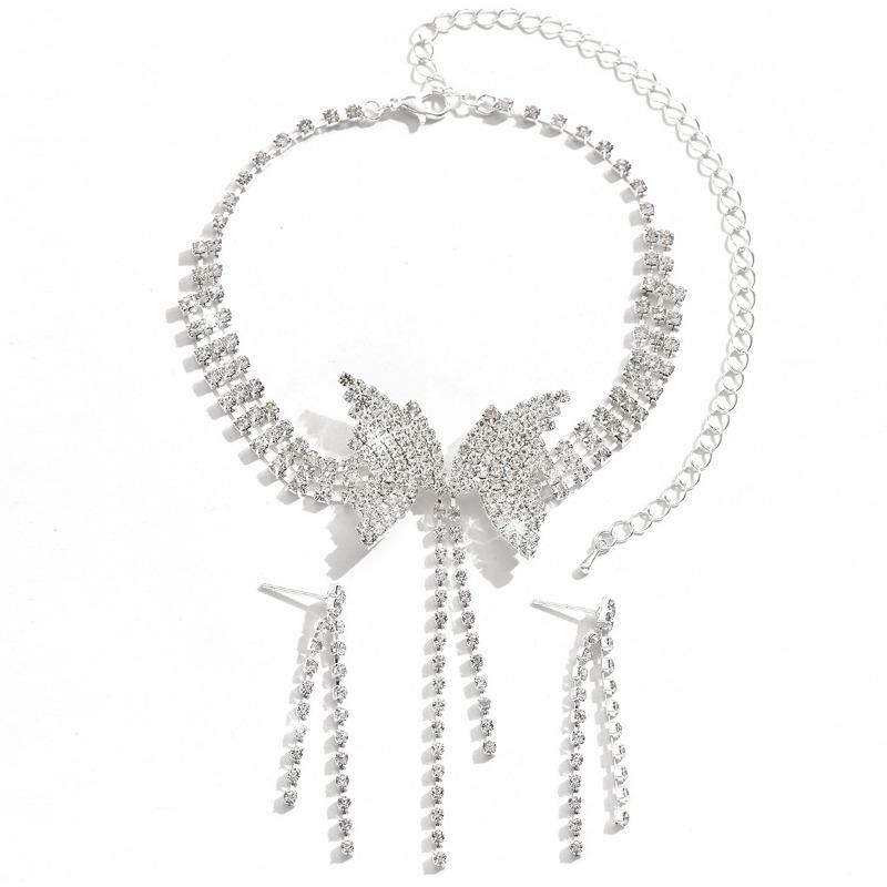 Wedding Butterfly Necklace Earrings, Bridal Accessories, Banquet Jewelry Set, One Piece Will Be Sent on Behalf of You.