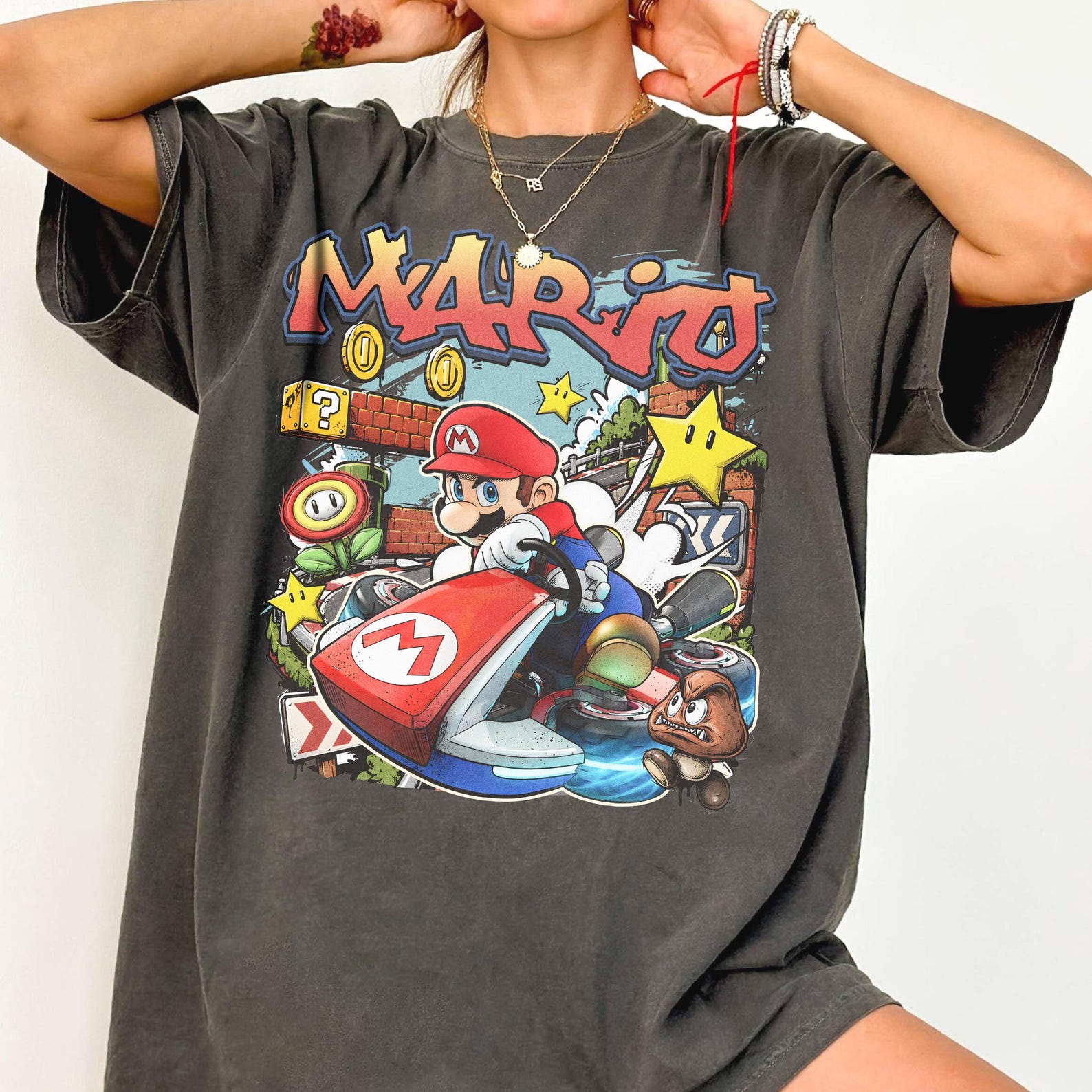 Vintage Mario Kart Racing Shirt, Super Mario Tee, Retro Nintendo Gamer Graphic Top S