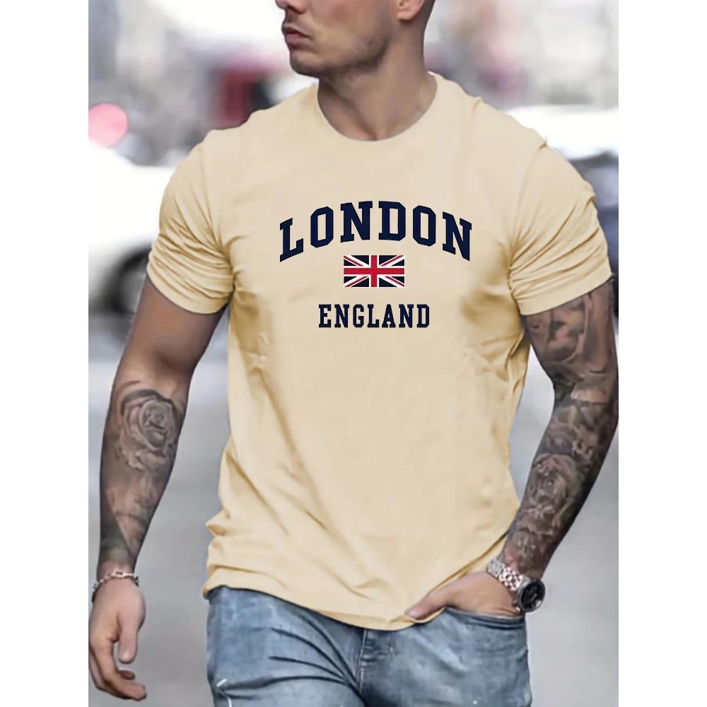 

Summer Men s Pure Cotton Casual Loose Plus Size London England Pattern Printed Round Neck Short Sleeved T-shirt Top, Versatile Style XXL