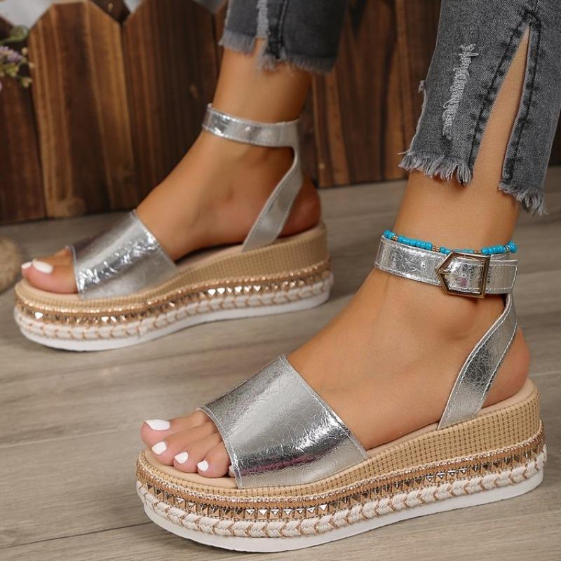 Summer Women Fish Mouth Sandals Thick Platform Wedge Heel Fashion Shiny
