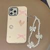 Cute Pearl Heart Bow Bracelet Chain Soild Color Case For Iphone 14 13 12 11 Pro Max X Xs Xr Plating Lens Protective Soft Cover