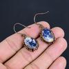 Sodalite Handmade Gemstone Earrings, Copper Electroformed Earrings Antique Jewelry, Earrings For Engagement Gift